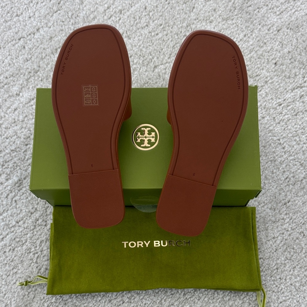 Tory Burch Women's Double T Leather Sport Slide, Tan, Size: 6, NWT - Picture 4 of 5